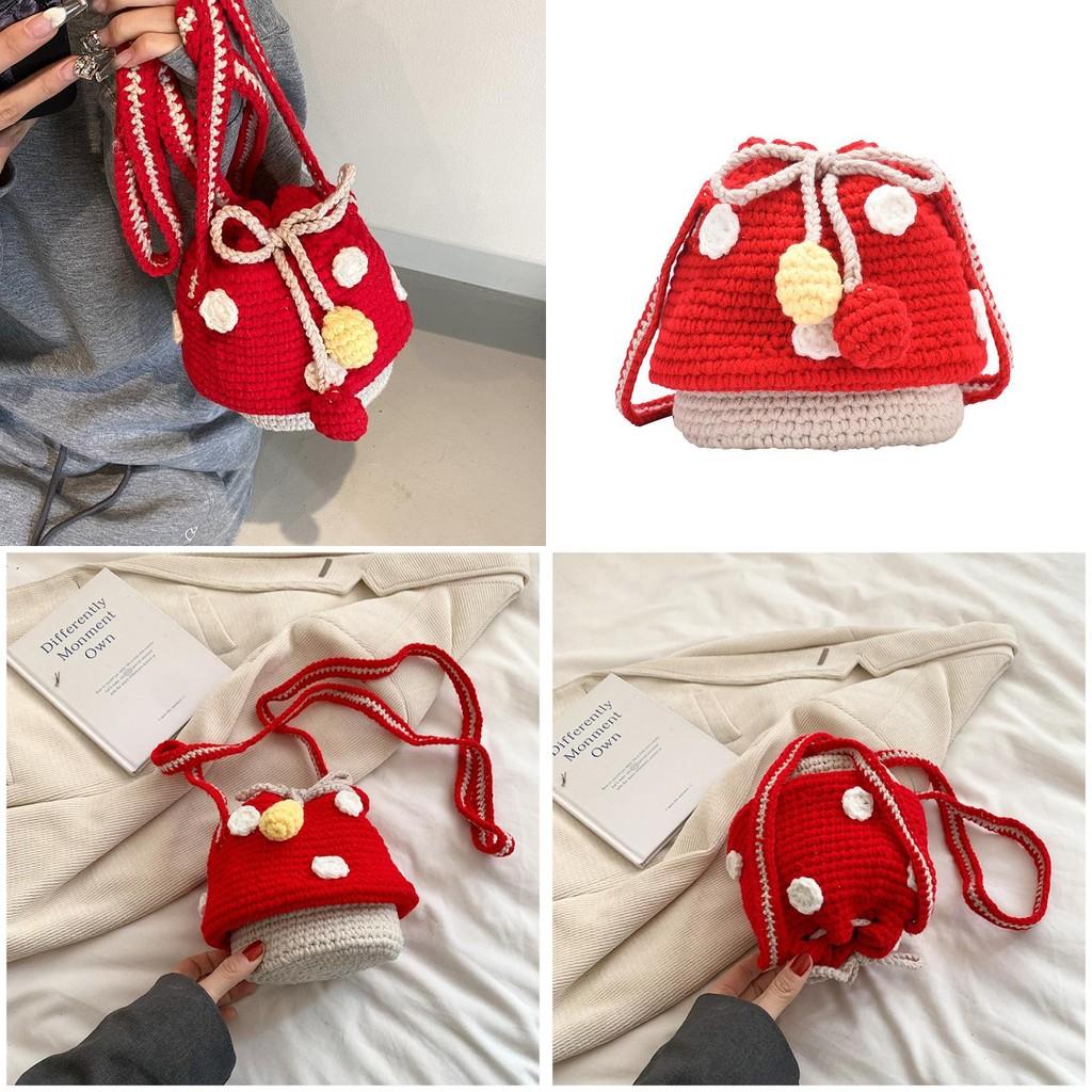Cute Breathable Crochet Mushroom Bag For Children Soft Mini Backpack Ideal For Everyday Fun