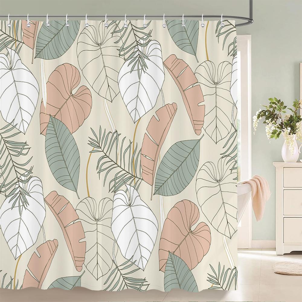 Tropical Plant Leaves Shower Curtain Nordic Minimalist Floral Bath Curtain Waterproof Fabric 3D Bathroom Curtains With Hooks