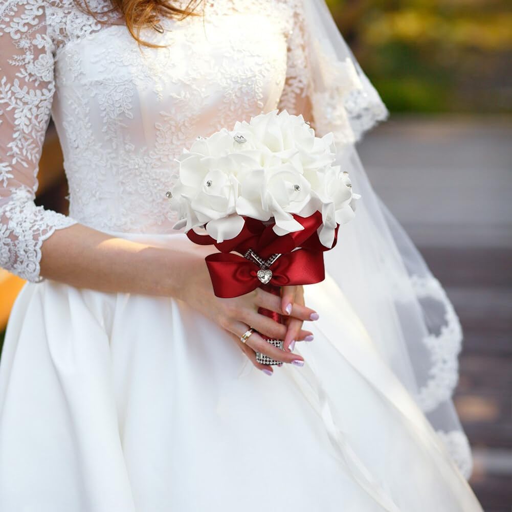 Hand Flower Toss Rose Wedding Pe Foam Simulation Bouquet Sparkling Rhinestone Jewelry Hand Flower Toss Bouquet Diamond