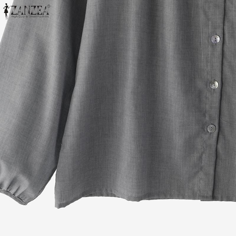 ZANZEA Women Casual Round Neck Solid Color Loose Long Sleeve Blouse