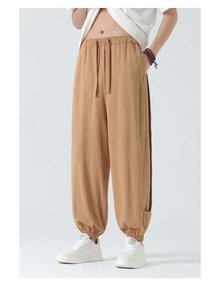 2024 Men's Cotton Linen Athletic Long Pants: Plus Size, Casual Elastic Waist.