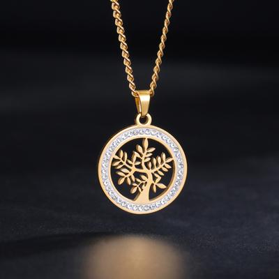 Stainless Steel Crystal Tree of Life Necklaces Women Gold Color Pendant Necklace Life Tree Collar Acero Inoxidable Tree of Life Pendant Gold