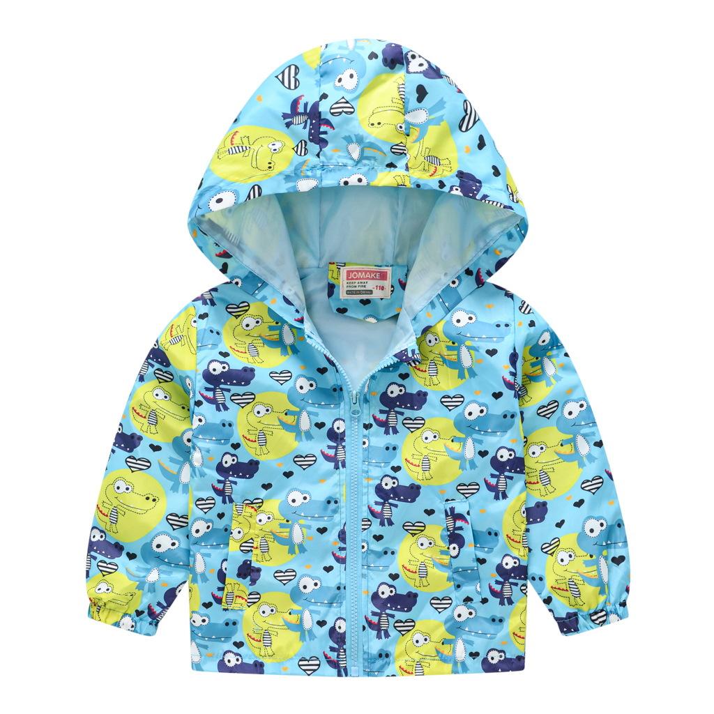 Toddler Kids Cartoon Print Hooded Jacket Boys Girls Lightweight Windproof Zip Up Casual Outerwear Coat