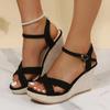Black Beige Wedge Sandals for Women's 2024 New Platform Fish Mouth Cross Strap Fashion Shoes Female Summer Buckle Strap Sandal