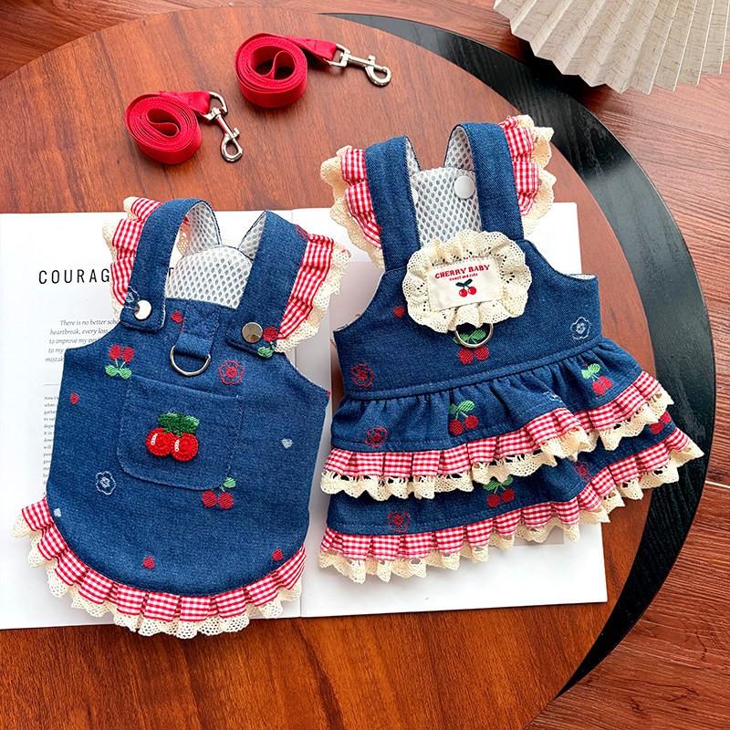Pet Dog Cat Dress With Suspender Strap Denim Style Cute Princess Outfit Small Dogs Cats
