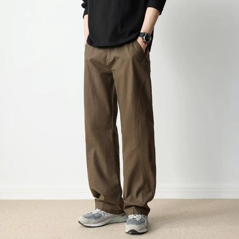 

Men s Casual Wide Leg Cargo Pants Loose Solid Color Utility Trousers L коричневий