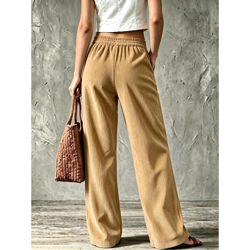 Autumn and winter retro corduroy wide-leg pants women's trousers high waist double pockets straight casual pants