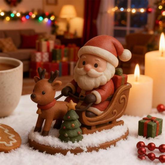Santa Claus Reindeer Sleigh Resin Figurine Handcrafted Christmas Tabletop Decor Holiday Gift for Family Friends