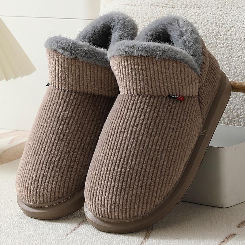 Sapatos de algodão com salto de bolsa femininos outono e inverno quentes para interior sola grossa antiderrapante veludo aquecedor de pés sapatos de algodão masculinos