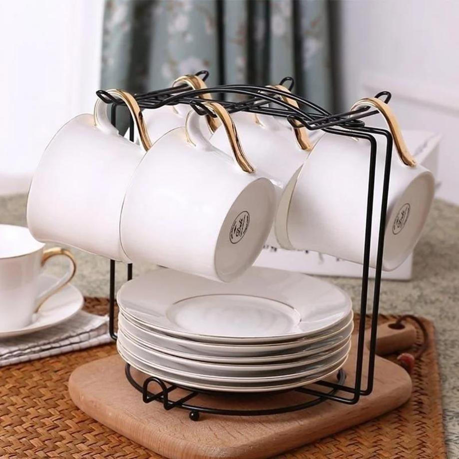 1 Pcs Coffee Cup Holder Hanging Partition Cup Holder Storage Rack Iron Cup Shelf Stand For Kitchen Counter Steel Display Stand