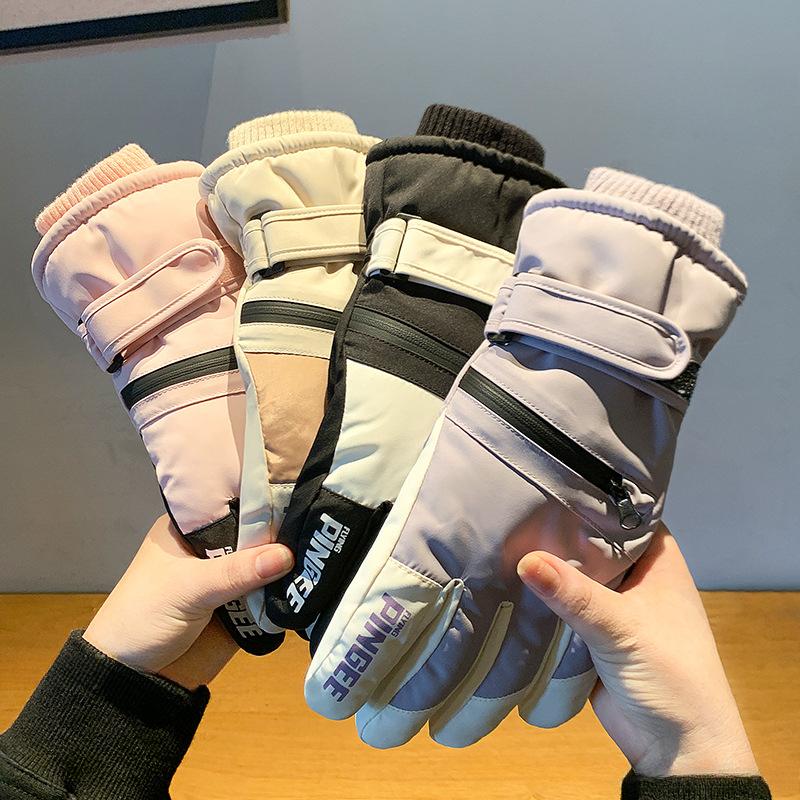 Winter Women's Warm Plush Thick Gloves Windproof and Cold Touch Screen Women's Outdoor Cycling Mountaineering Waterproof and Anti Slip Gloves