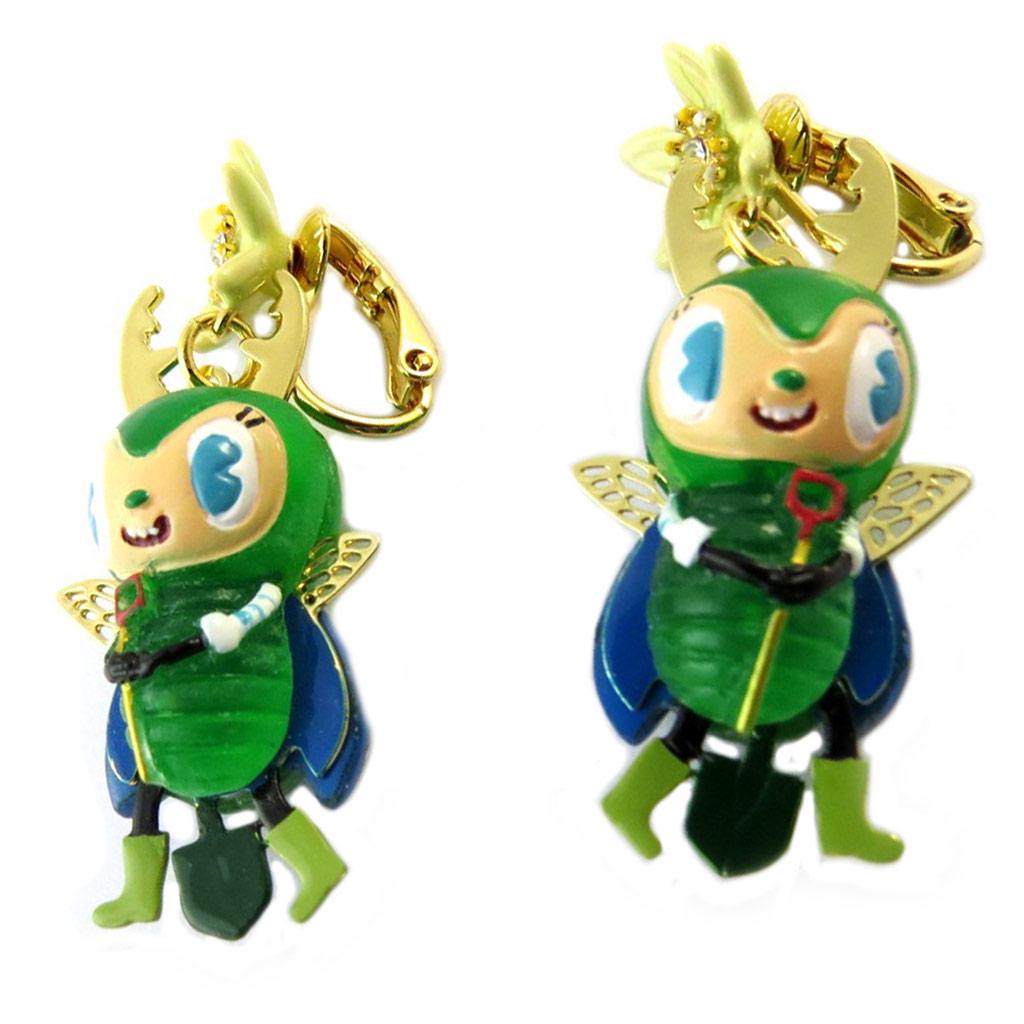 Les Trésors De Lily [P2041] - Artisanal Clip-on Earrings 'Monde Merveilleux' (Potager Du Bonheur) Golden Green - 45x20 Mm