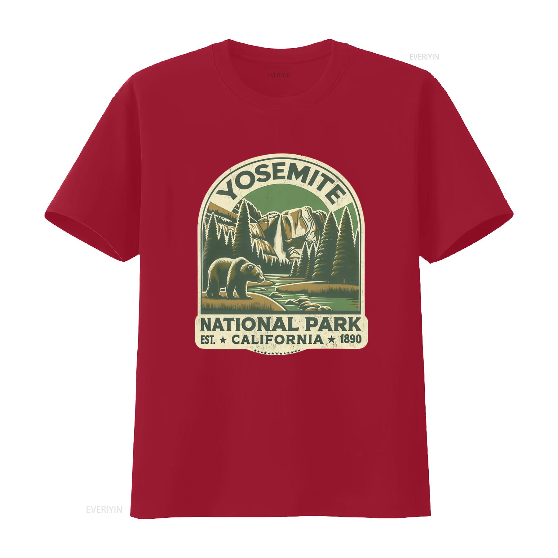 

Vintage Yosemite National Park T Shirt Crewneck for Camping Hiking California Trip Travel with Waterfall Design vintage Washed S