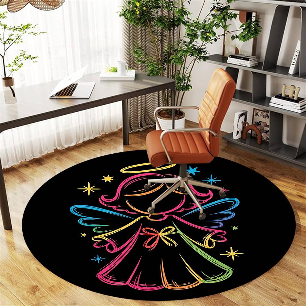 1pc Angel Star Round Chair Mat Area Rug - Non-Slip, Floor Mat for Office, Bedroom, and Indoor Decor -1002143