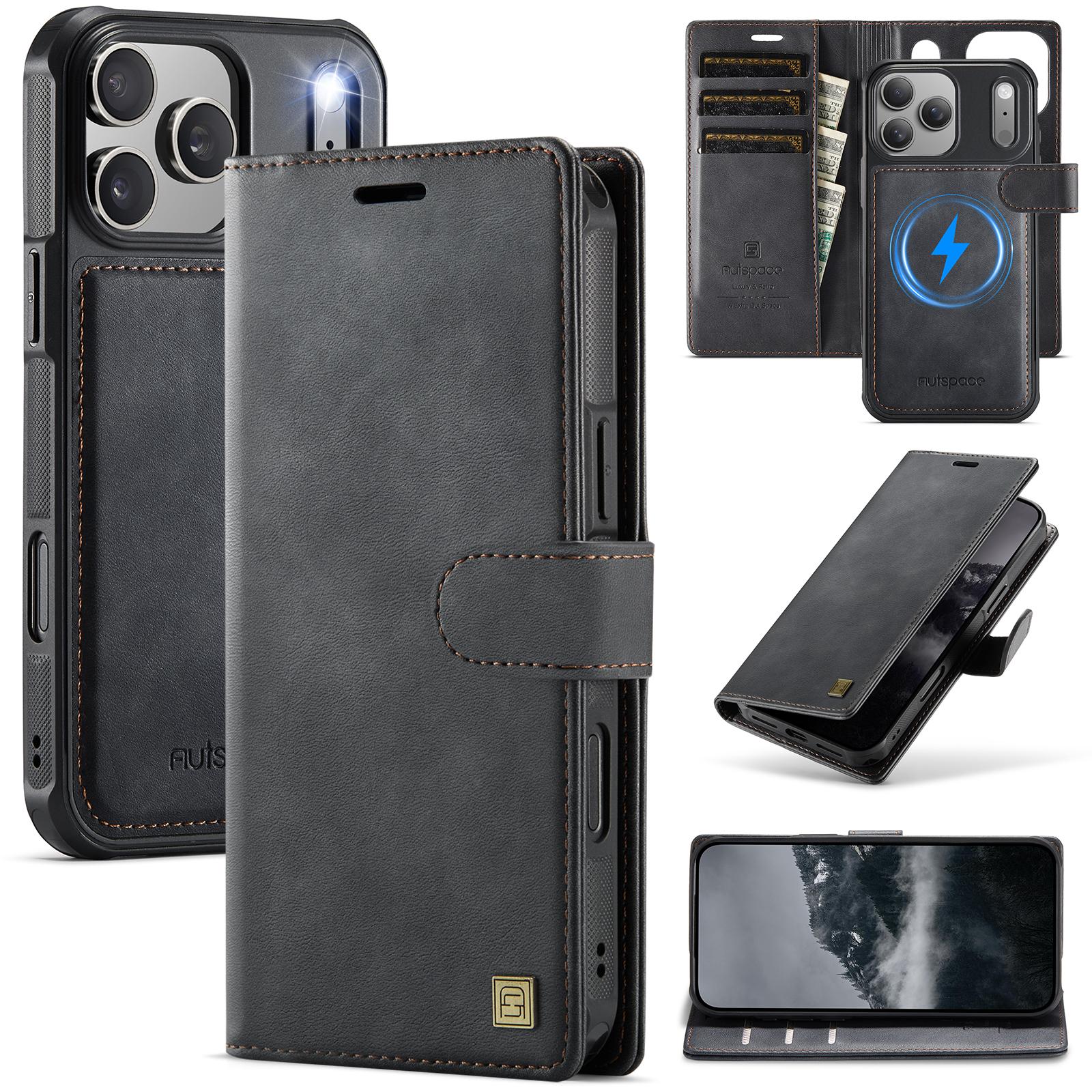AUTSPACE A05 For iPhone 17 Pro Case Wallet Stand Detachable Leather Magnetic Phone Cover