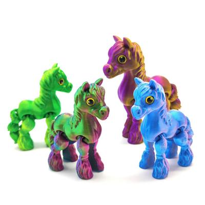 3D Printed Horse Figurine Movable Joints Pony Statue Stress Relief Fidget Toy Educational Animal Model Desktop Decoration Ornament