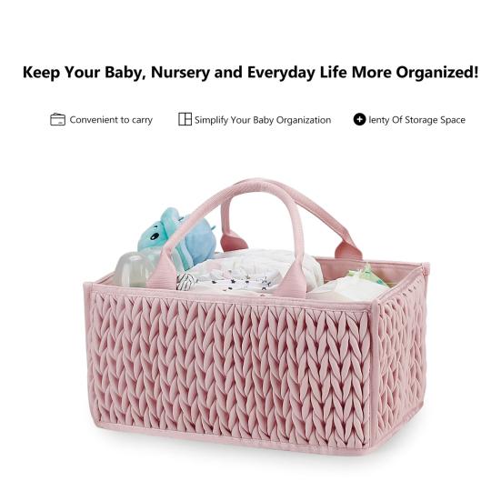 Braided Quilted Diaper Caddy Organizer Boho Nursery Storage Basket with Compartment Portable Handle Baby Wipes Diaper Bag Bin Newborn Essentials