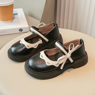 Kids Black and White Bow Decor Non Slip Mary Jane Shoes