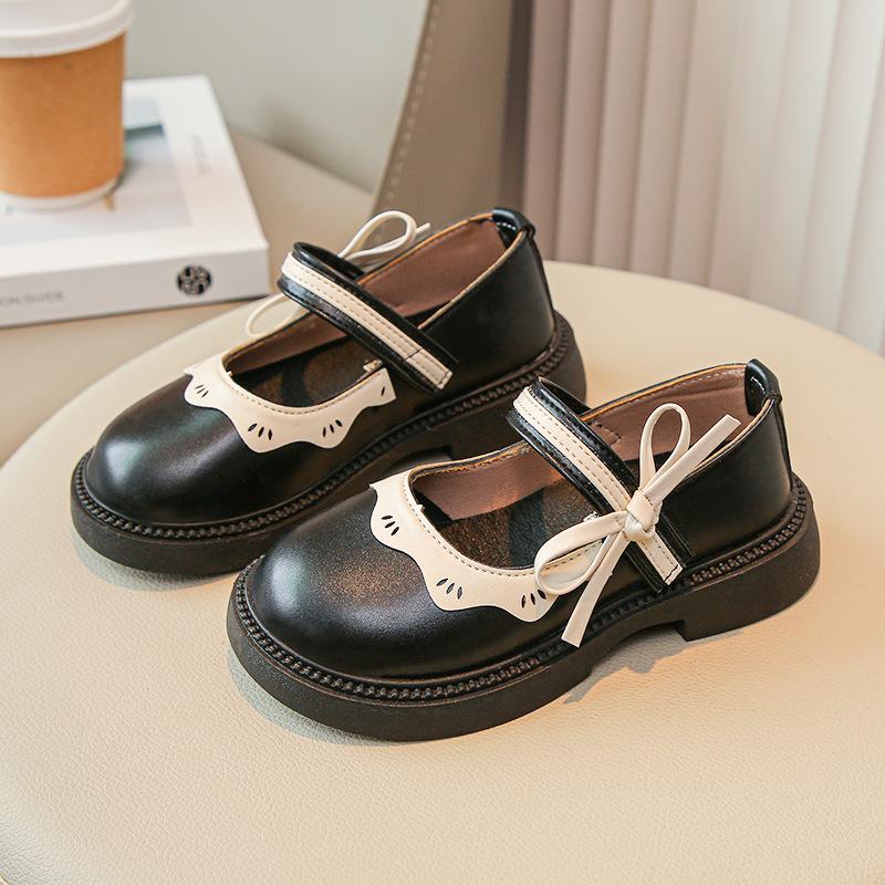 Kids Black and White Bow Decor Non Slip Mary Jane Shoes 23