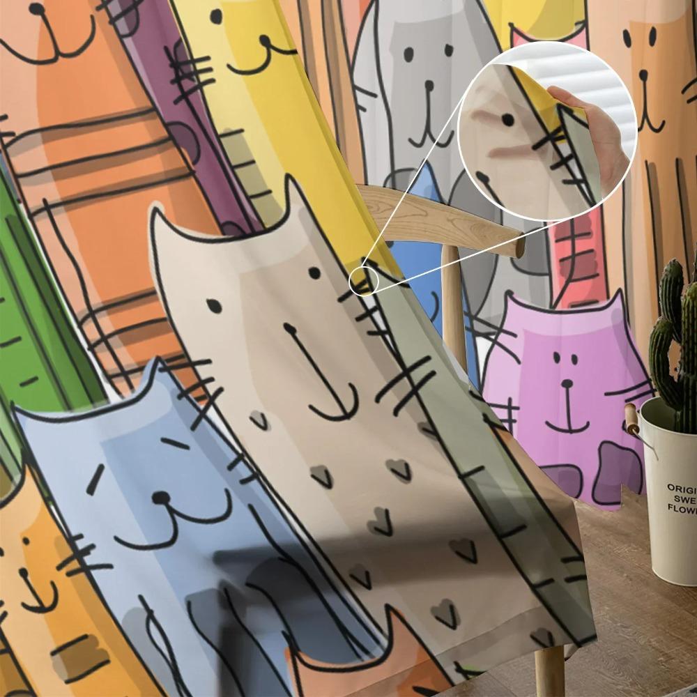 Cartoon Animal Color Cat Window Drapes Living Room Yarn Sheer Curtain Bedroom Kitchen Home Decor Drape