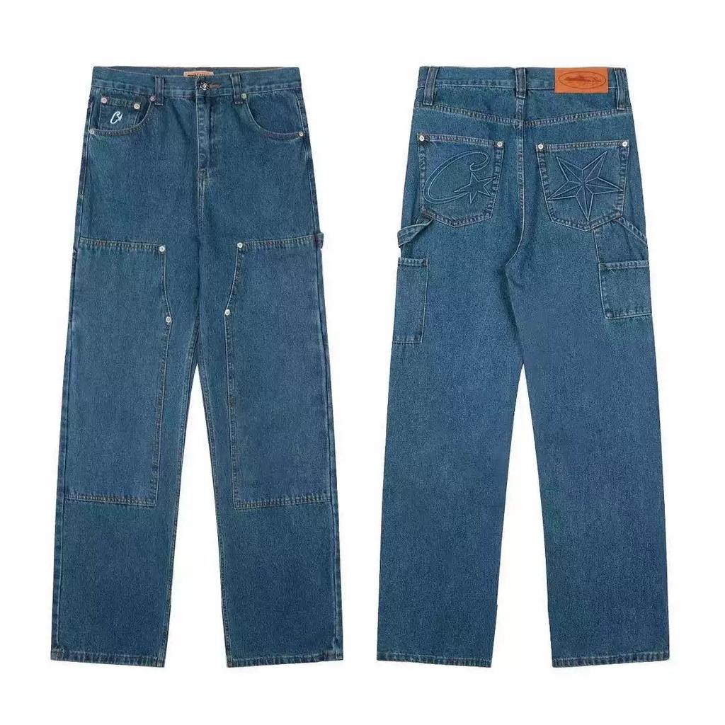 DRIPX Waed Vintage American Style Jeans Loose Straight Casual Long Trousers for Men Durable Denim Mid Waist Zipper Fly Autumn Wear