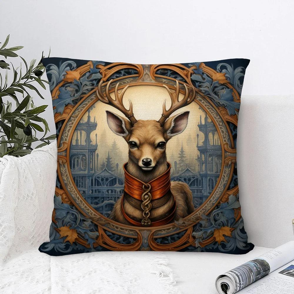 Home Decor Enchanted Forest Animals Pattern Pillow Cover Pattern Cushion Cover Suitable For Sofa Bedroom Car Pillow Cover