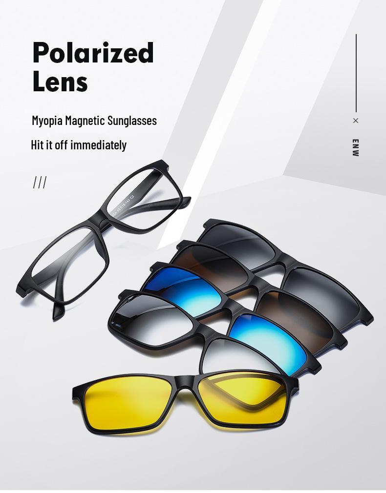 Polarized Magnetic Clip-on Sunglasses Set: Unisex TR Frame Prescription Eyeglass & Sunglasses Combo