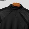 INCERUN Men Turtleneck Long Flare Sleeve Mesh Sheer Transparent Fitted Tops Party Clubwear T-shirts