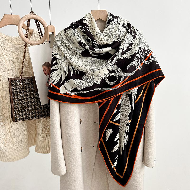 Autumn And Winter Warm Silk Wool Big Scarf For Women'S High End Double Sided Double Color Silk Wool Scarf Fashion Shawl