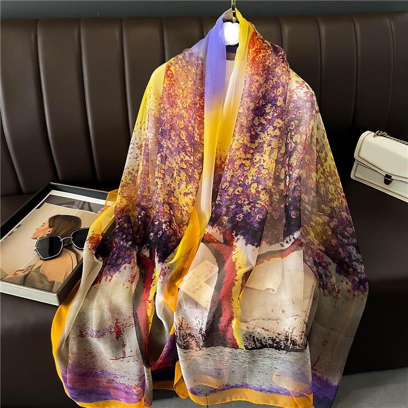 Simulation Silk Fashion Temperament Commuter Sunscreen Light Luxury Silk Scarf Large Shawl Soft Yarn Scarf Women's Large Size Fashion
