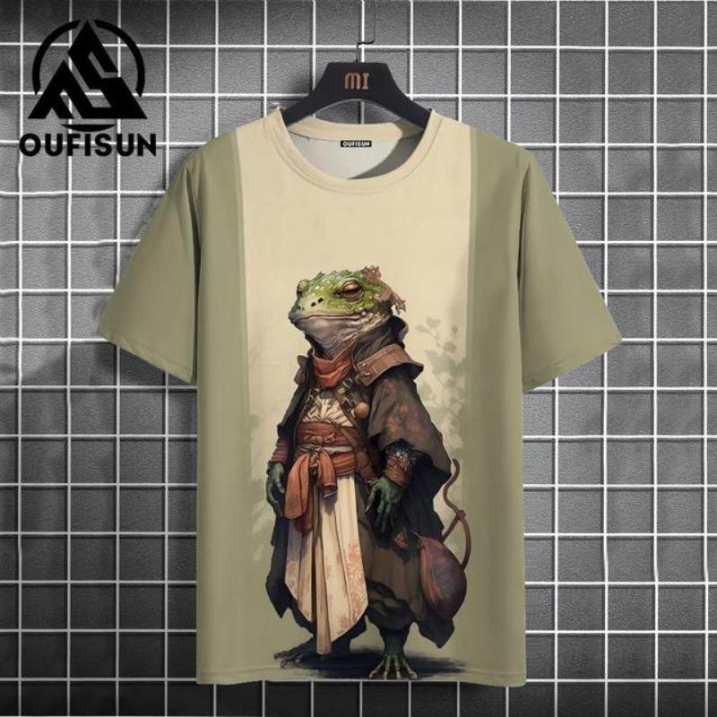 

Мужская футболка с изображением животных, японская футболка с изображением кота-воина и графическим 3D принтом, свободные футболки с короткими рукавами, мужская одежда больших размеров, топы 4XL