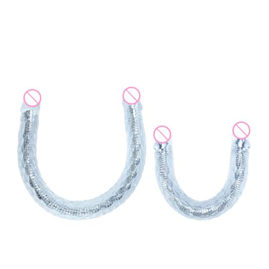 Flexible Double Headed Dildo, Realistic Bendable Strap-On Toy for Couples, Waterproof Long Curved Anal Vaginal Massager