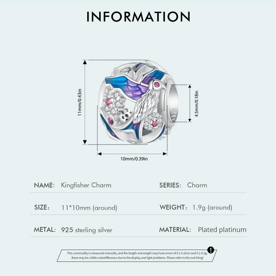 WOSTU Charm-Perlen aus 925er Sterlingsilber mit Eisvogel-Motiv, in Regenbogenfarben, passend für originale Armbänder, DIY-Halsketten, Schmuckherstellung, Geschenk