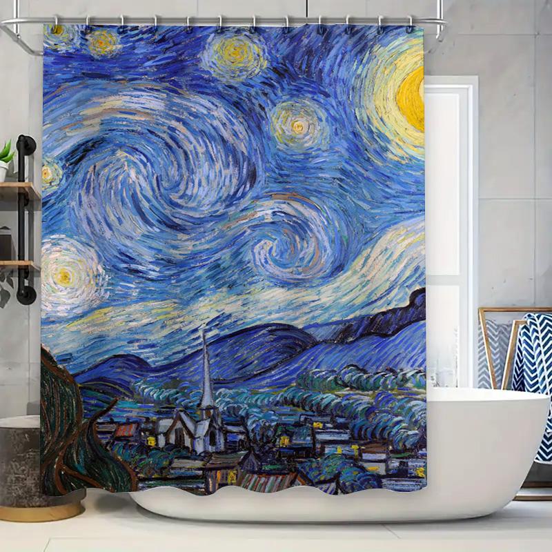 

Van Gogh S Starry Night: Artistic Masterpiece Shower Curtain For A Unique And Inspiring Bathroom Dcor W60H190(CM)-1 Pcs