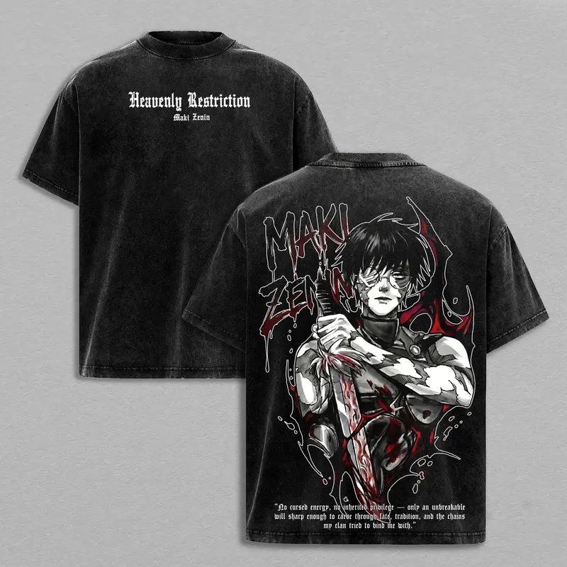 T-shirt Uomo Donna Anime Jujutsu Kaisen Zenin Maki Stampa Grafica Cotone Lavato Vintage Estate Nuova Maglietta Streetwear Y2K Harajuku Moda Top Oversize