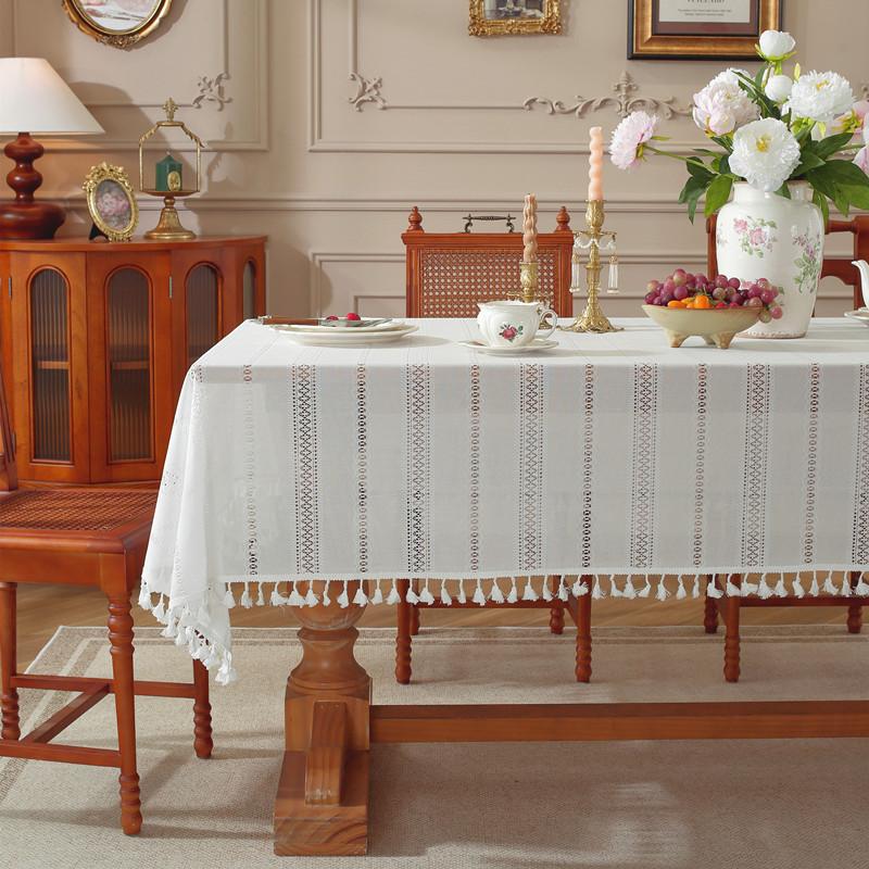 French Lace Romantic White Hollow Striped Tablecloth Tablecloth Tablecloth Wedding Decoration