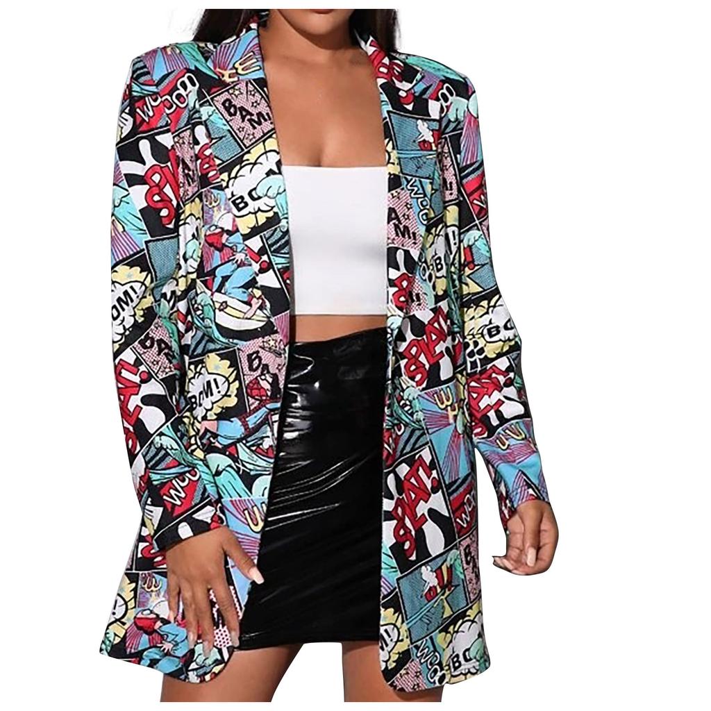 Women's Fashion  And Winter Newspaper Does Not Locate Printed Small Suit Jacket