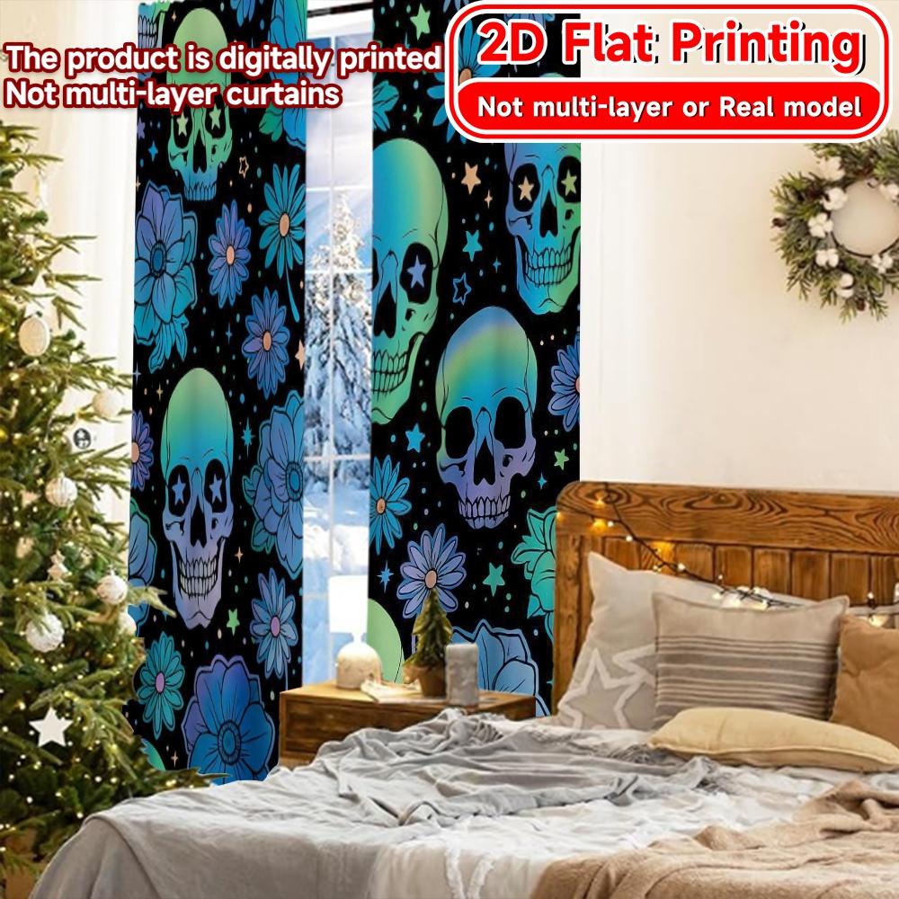 2pcs   2D FLAT PRINTING Curtains (Without Rod) Floral Skullscape Holiday Halloween Christmas Printed Curtains Fabric Curtains