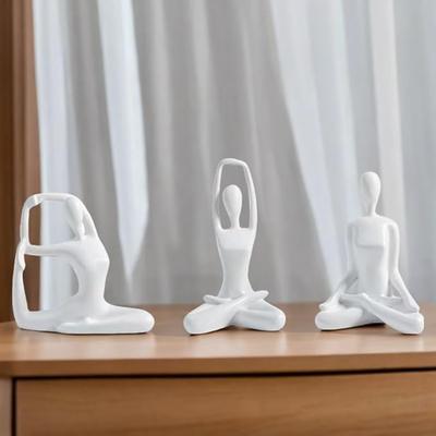 Sada 3 sošek meditační jógy, pryskyřičné figurky zenové jógy pro bookself, bytové dekorace, dárky