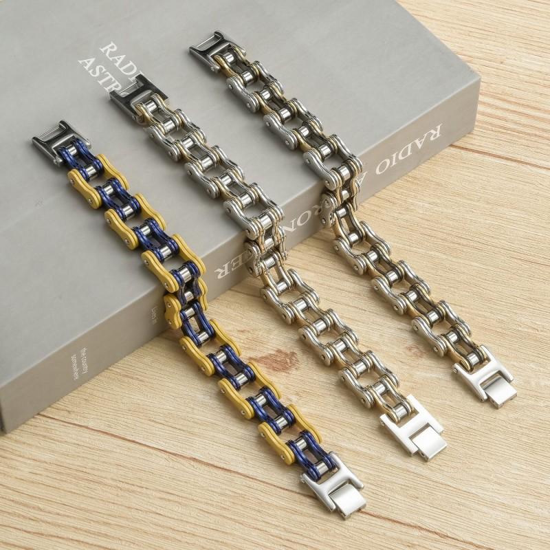 Stainless Steel Cycling Bracelet Men Geometric Design Titanium Plated Biker Wristband With Interlocking Ring Motif