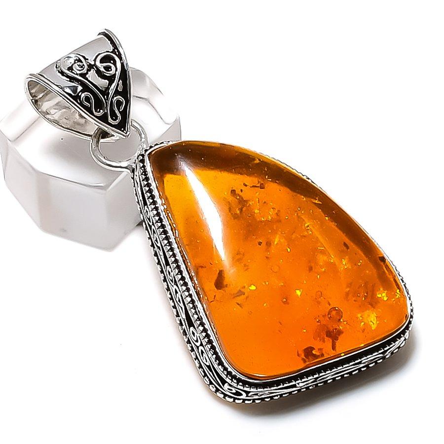 Baltic Amber Gemstone 925 Sterling Silver Gift Jewelry Pendant 2.17"