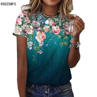2025 New Women's T-shirt Fashion Summer Short Sleeve Casual Comfortable All-match Top 3D Rose Print Elegant Clothing