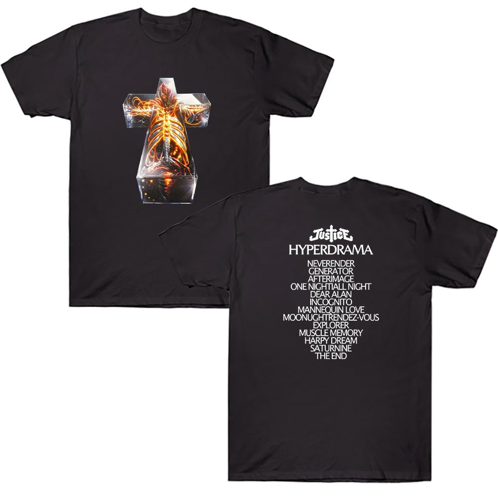 

Justice Band HYPERDRAMA Cross T-shirt Unisex Retro Cotton Tee Heavy Metal Streetwear Summer Breathable Casual T Shirt XS