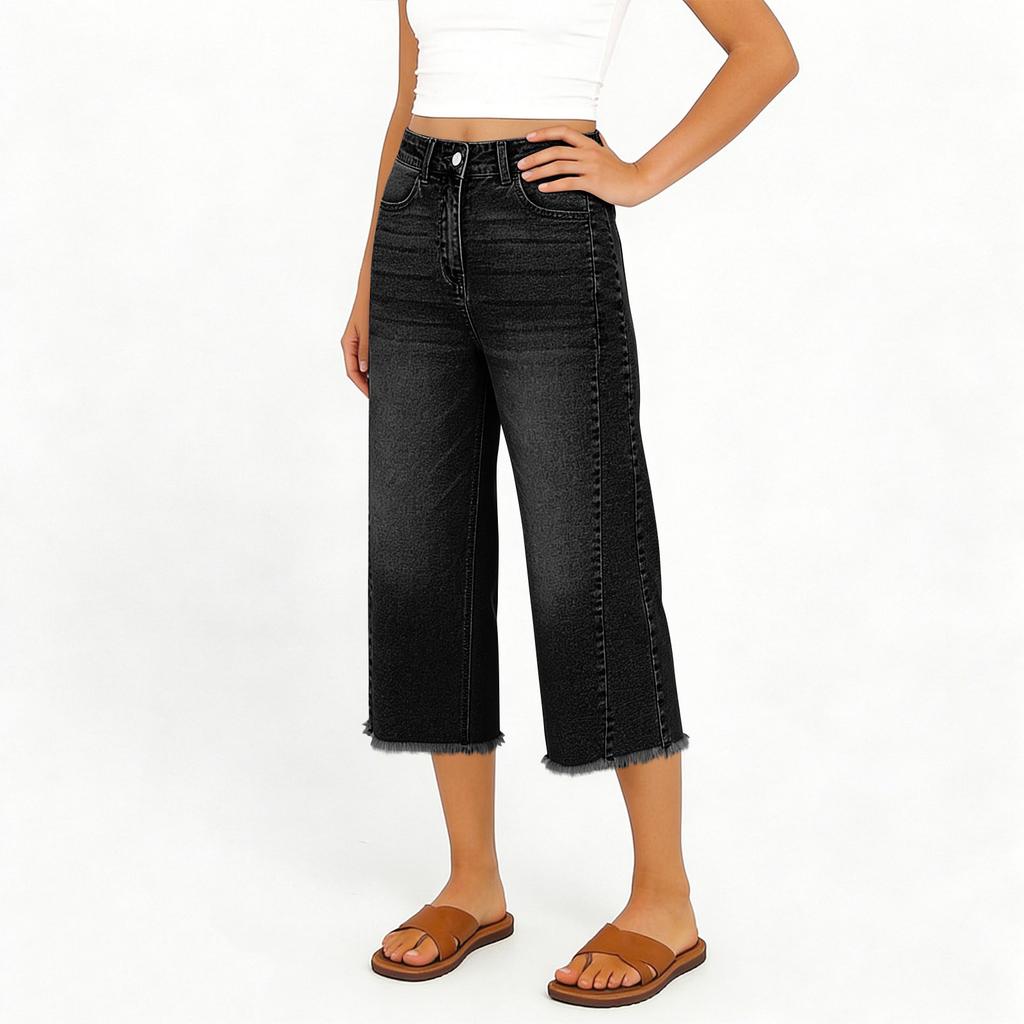 Women's Denim Classic Versatile High Waist Fashionable Cropped Pants