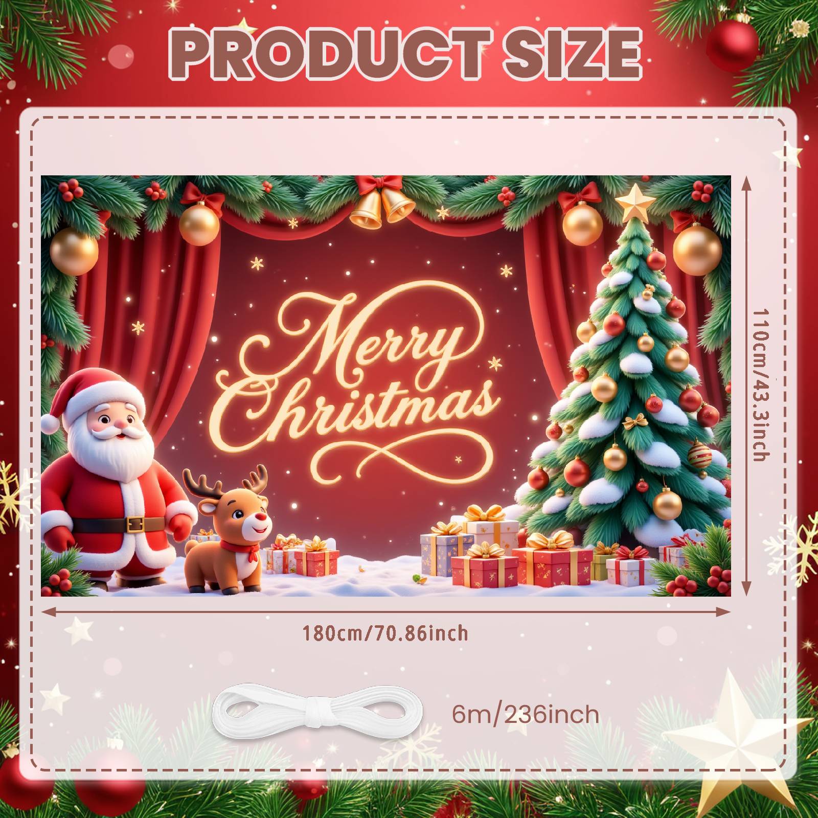 Xmas Backdrop Reindeer Pattern Merry Christmas Display Holiday Background Red Background Christmas Banner For Mall Decor Home