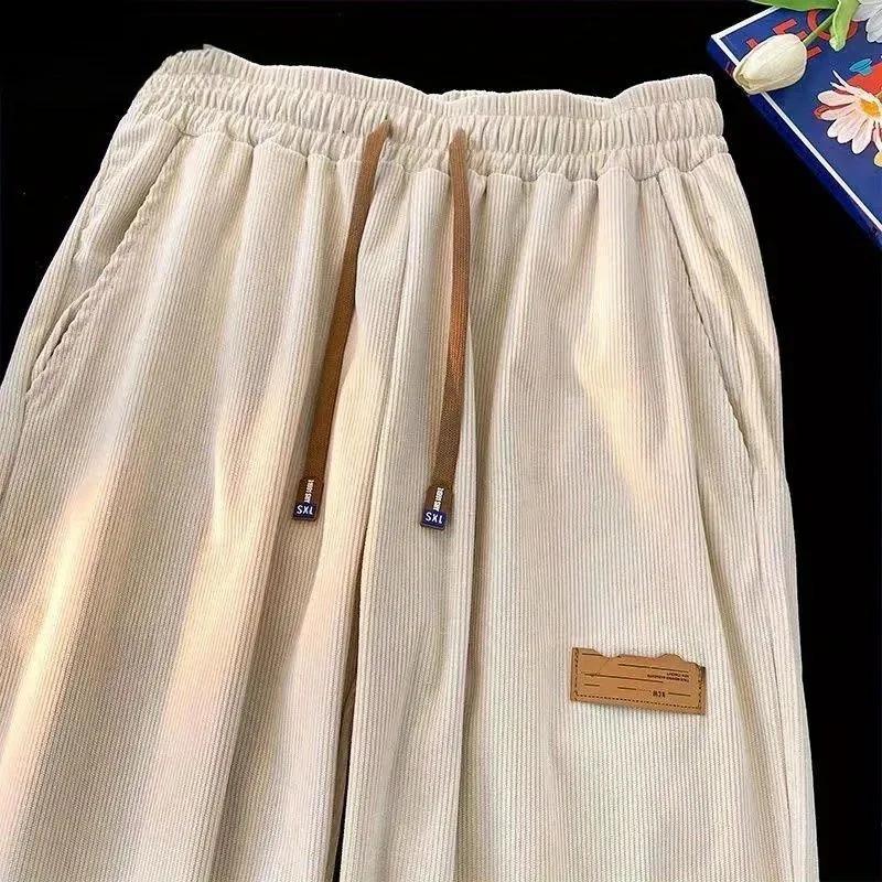 Women Spring and Autumn Retro Casual Corduroy Pants Printed High Waist Comfortable Straight Pants