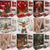 4pcs Merry Christmas Shower Curtain Set Santa Claus Reindeer Snowman Waterproof Bath Curtain 12 Hooks Non Slip Rugs Toilet Lid Cover Holiday Decor
