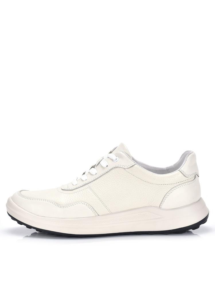 Men's Genuine Leather Lightweight White Casual Shoes - Versatile Soft Sole Sporty Sneakers