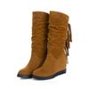 New Inner Water Platform Wedge Heel High Heel Casual Boots Medium Tube Fringed Boots Cotton Boots Large Size Boots