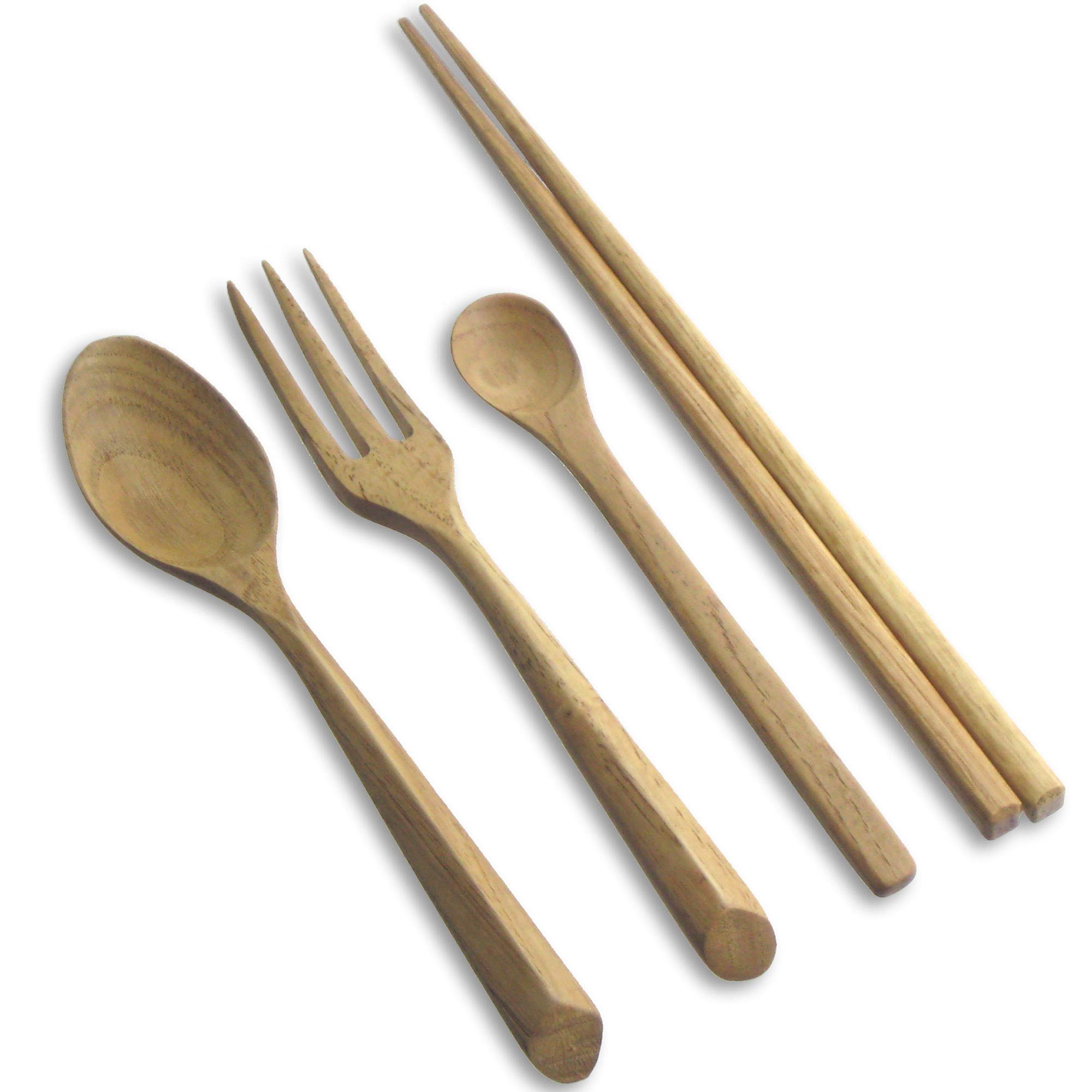 

Nagao Chestnut Wood Dinner Cutlery Set and Chopsticks (4 pieces) Spoon, Fork,
